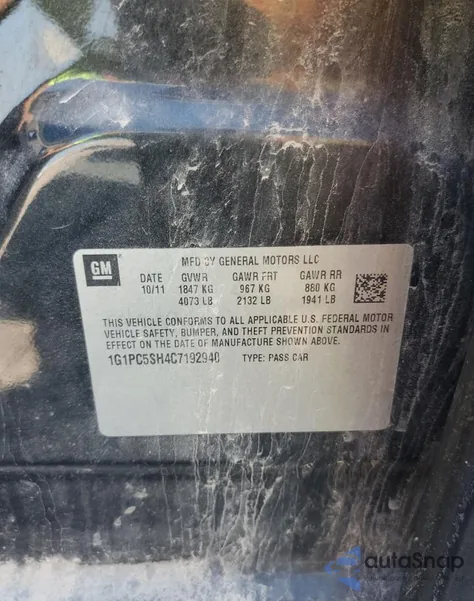 2012 Chevrolet Cruze Ls from USA, damaged, VIN 1G1PC5SH4C7192940